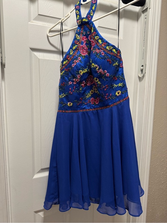 Narianna Dresses & Skirts - Narianna Cobalt Blue Halter Dress with Floral Embroidery